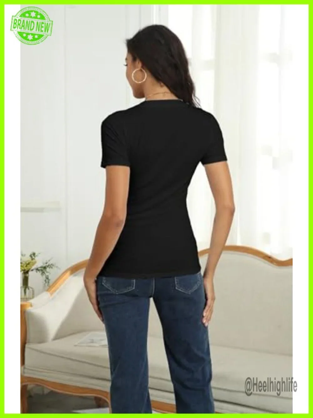 Roselux Women's Fitted Deep V Neck Short Sleeve Cotton Modal T-Shirt